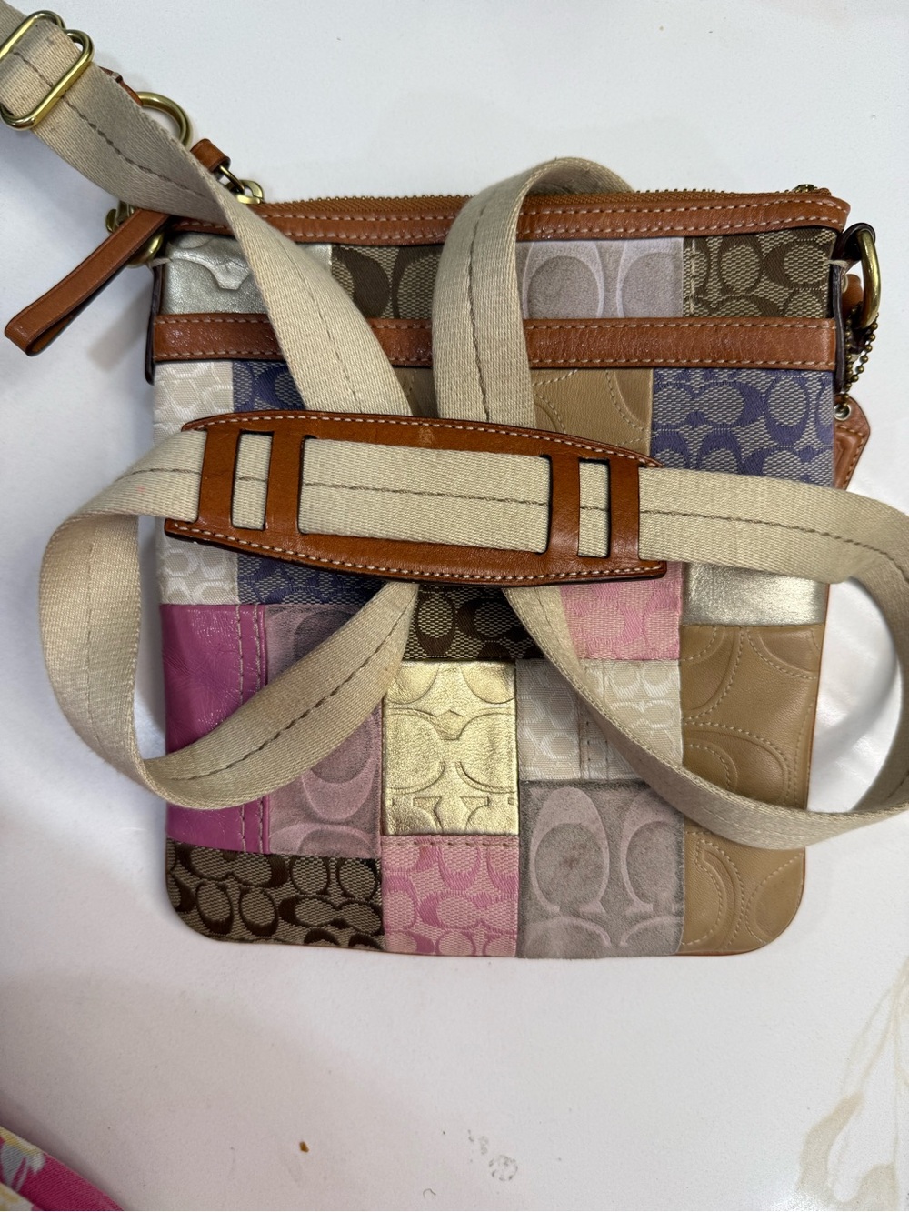 Coach Patchwork Crossbody Bag in Tan, Pink, Purple, Cream - Picture 3 of 10
